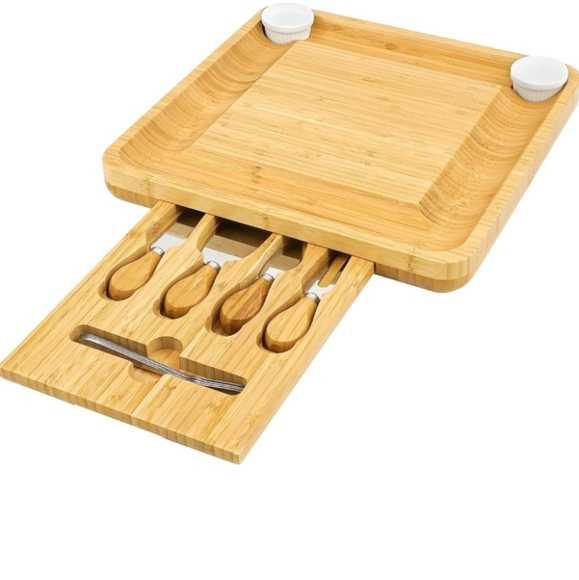 VaéFae Cheese Board, Bamboo Charcuterie Board, w/knives, forks, Ceramic bowls - Picture 4 of 8